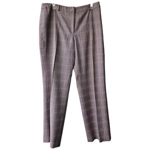 Anne Klein dusty pink & brown plaid thin woolen dress pants trousers wide leg 14